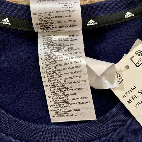 Adidas Men’s 3-Stripes Crew Neck Fleece Sweatshirt Blue, Size Medium (New) - Picture 12 of 14